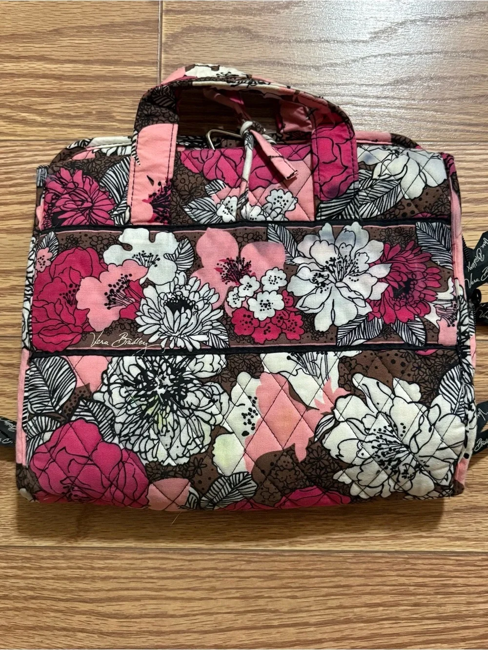 Vera Bradley Mocha Rouge Cosmetic Makeup Travel Luggage Compartment Bag